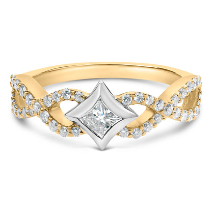 Anillo de oro de 10K bicolor con diamante de 5/8 Cttw en forma de cometa y vástago trenzado (color H-I, claridad SI2-I1)