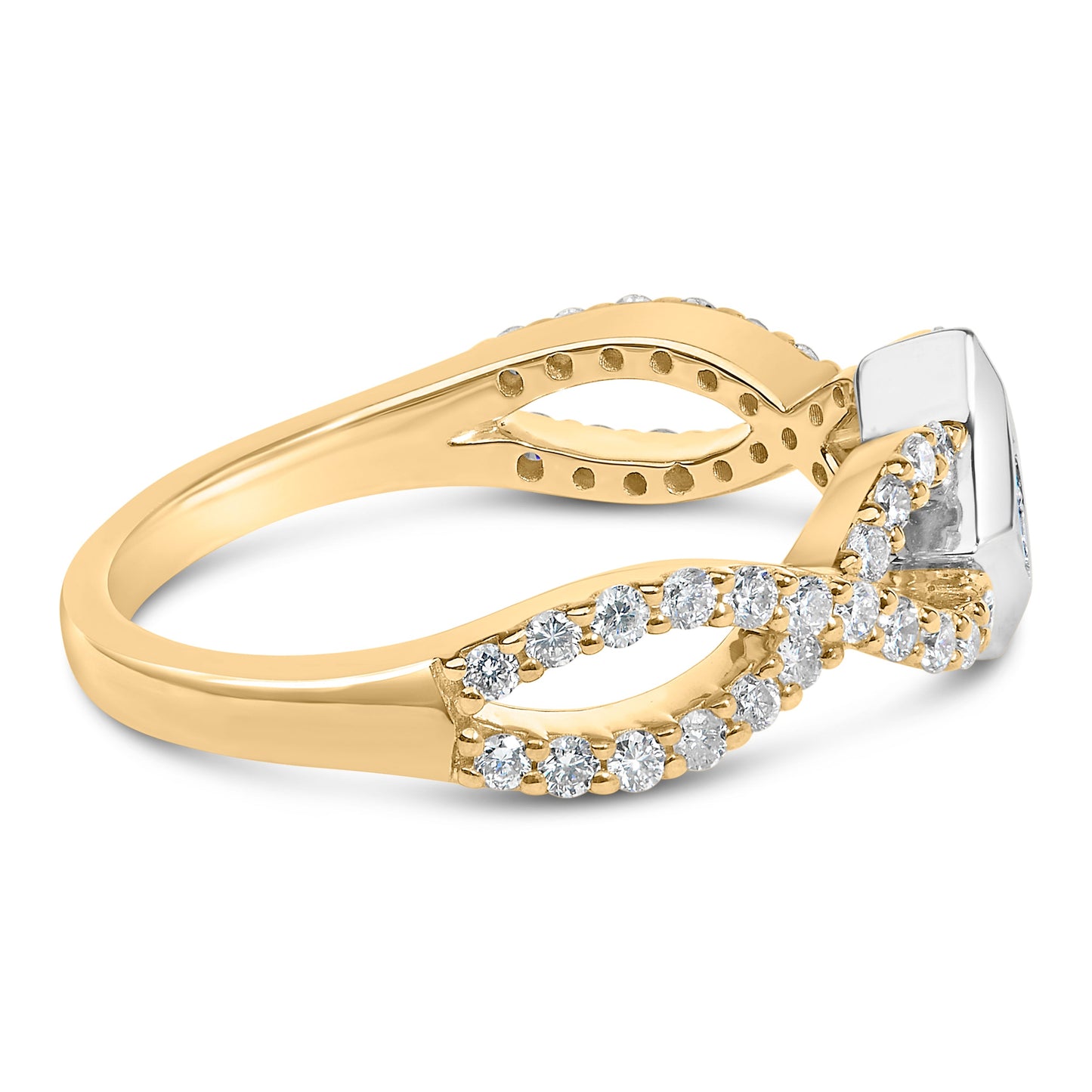 Anillo de oro de 10K bicolor con diamante de 5/8 Cttw en forma de cometa y vástago trenzado (color H-I, claridad SI2-I1)