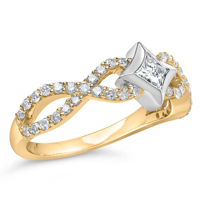 Anillo de oro de 10K bicolor con diamante de 5/8 Cttw en forma de cometa y vástago trenzado (color H-I, claridad SI2-I1)