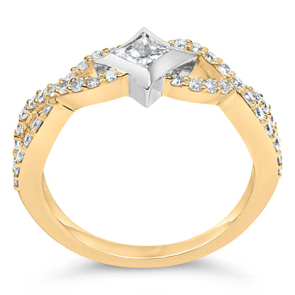 Anillo de oro de 10K bicolor con diamante de 5/8 Cttw en forma de cometa y vástago trenzado (color H-I, claridad SI2-I1)
