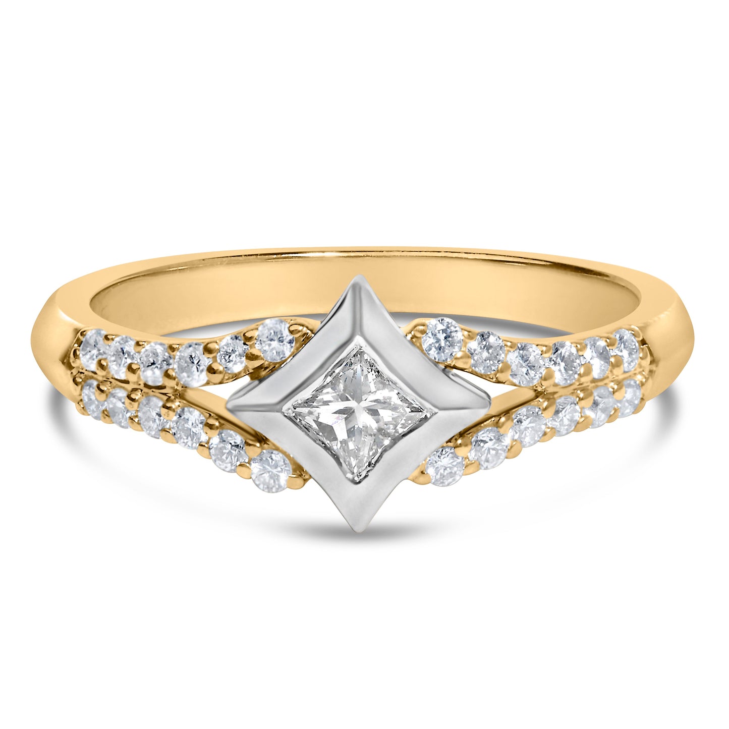 Anillo de cometa con diamante de 1/2 quilate (peso total) en oro de 10 quilates de dos tonos con vástago dividido (color H-I, claridad SI2-I1)