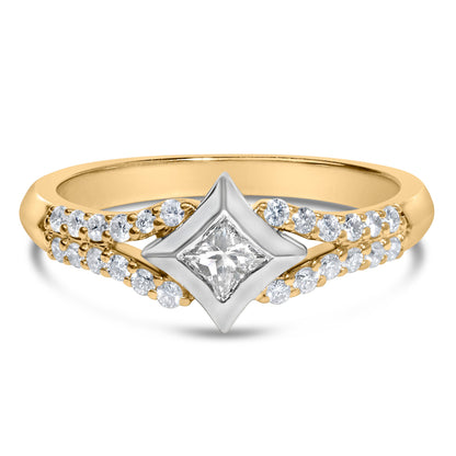 Anillo de cometa con diamante de 1/2 quilate (peso total) en oro de 10 quilates de dos tonos con vástago dividido (color H-I, claridad SI2-I1)
