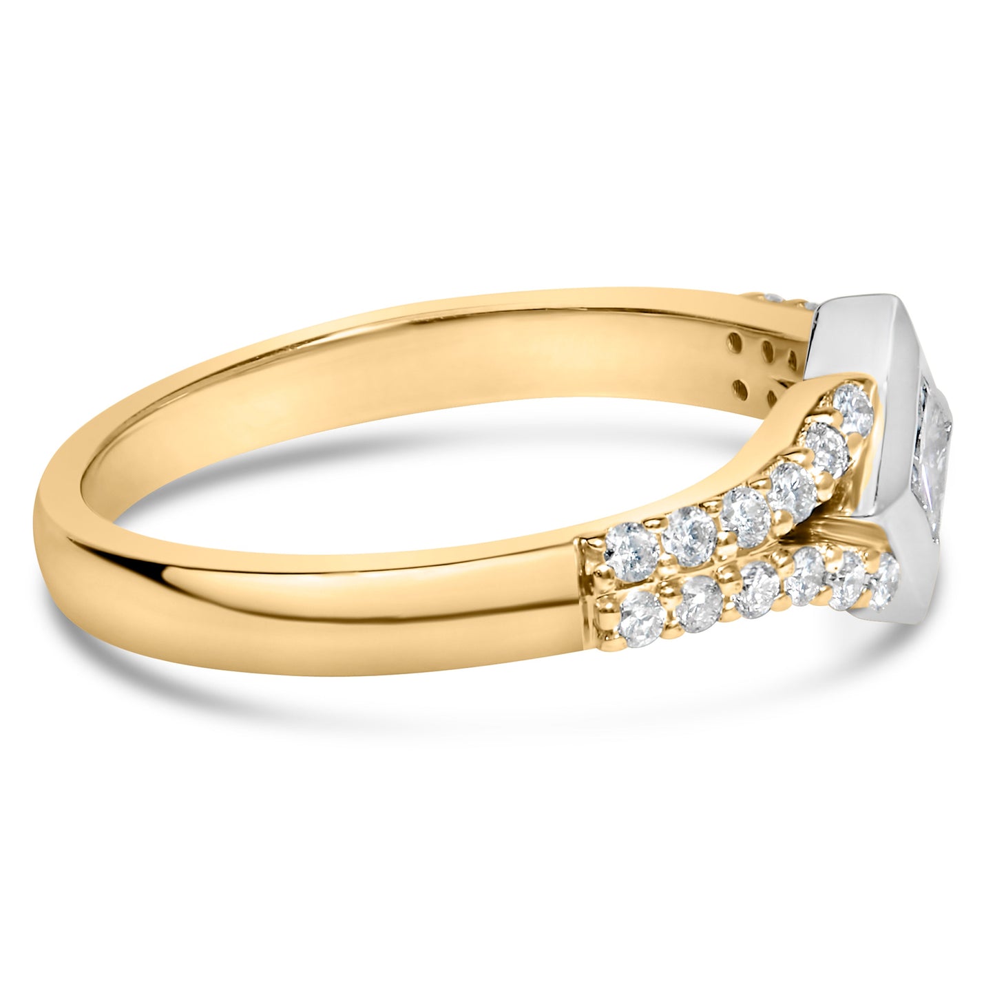 Anillo de cometa con diamante de 1/2 quilate (peso total) en oro de 10 quilates de dos tonos con vástago dividido (color H-I, claridad SI2-I1)