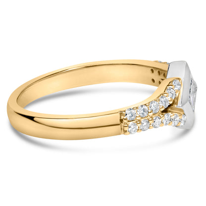 Anillo de cometa con diamante de 1/2 quilate (peso total) en oro de 10 quilates de dos tonos con vástago dividido (color H-I, claridad SI2-I1)