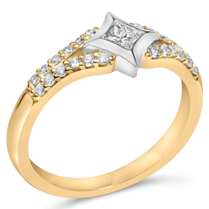 Anillo de cometa con diamante de 1/2 quilate (peso total) en oro de 10 quilates de dos tonos con vástago dividido (color H-I, claridad SI2-I1)