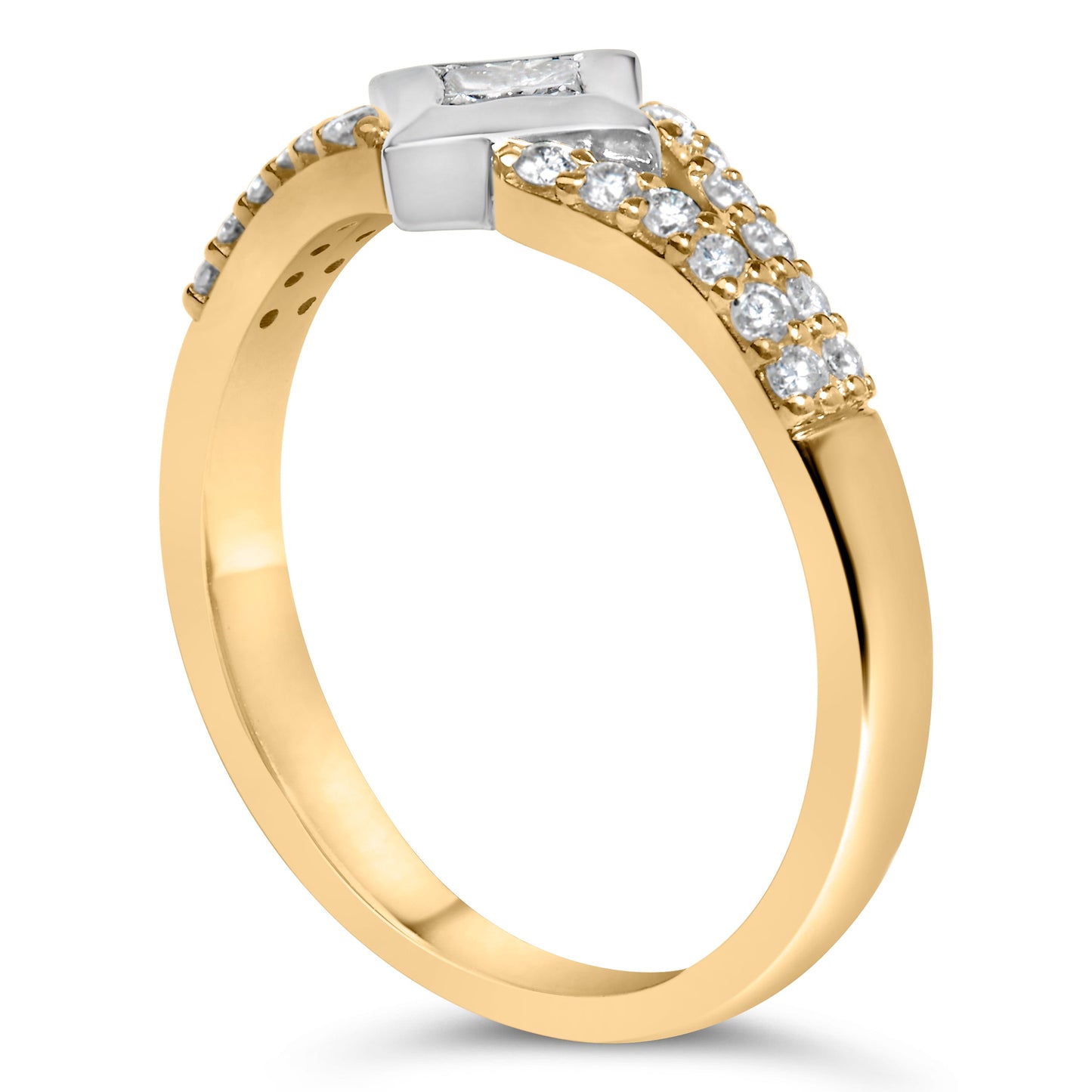 Anillo de cometa con diamante de 1/2 quilate (peso total) en oro de 10 quilates de dos tonos con vástago dividido (color H-I, claridad SI2-I1)