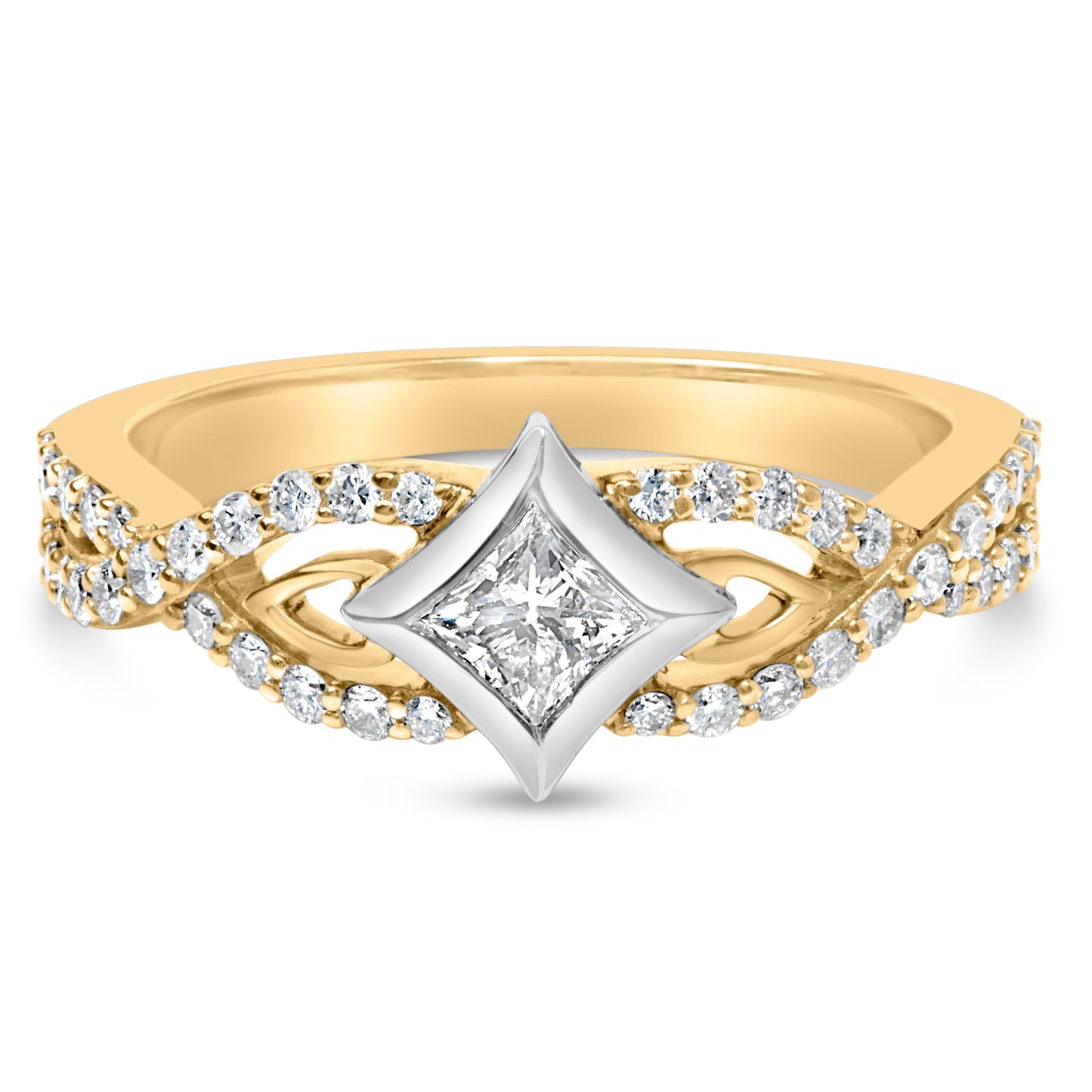Anillo de oro de 10K bicolor con diamante de 2/3 Cttw, corte de cometa y banda retorcida (color H-I, claridad SI2-I1)