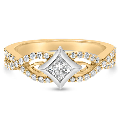 Anillo de oro de 10K bicolor con diamante de 2/3 Cttw, corte de cometa y banda retorcida (color H-I, claridad SI2-I1)