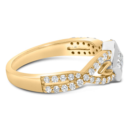 Anillo de oro de 10K bicolor con diamante de 2/3 Cttw, corte de cometa y banda retorcida (color H-I, claridad SI2-I1)