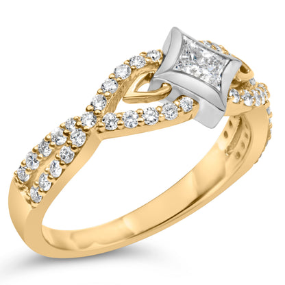 Anillo de oro de 10K bicolor con diamante de 2/3 Cttw, corte de cometa y banda retorcida (color H-I, claridad SI2-I1)