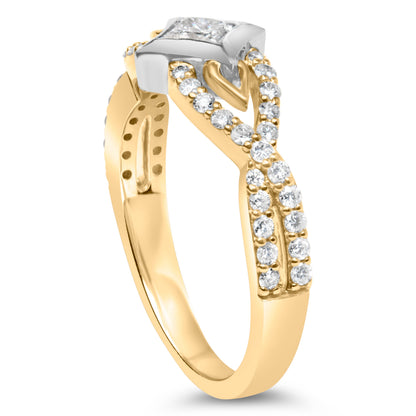 Anillo de oro de 10K bicolor con diamante de 2/3 Cttw, corte de cometa y banda retorcida (color H-I, claridad SI2-I1)