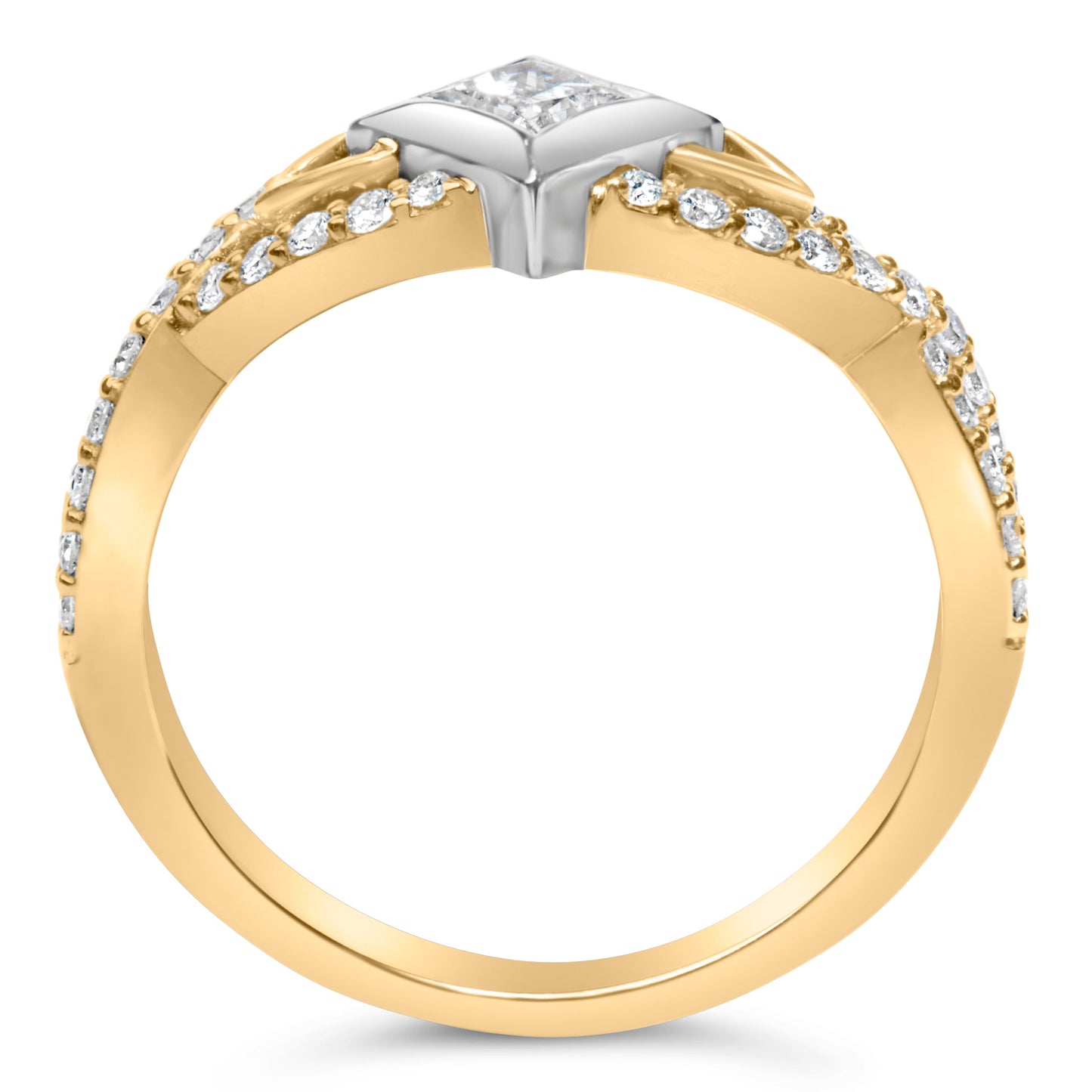 Anillo de oro de 10K bicolor con diamante de 2/3 Cttw, corte de cometa y banda retorcida (color H-I, claridad SI2-I1)