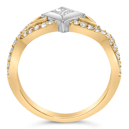 Anillo de oro de 10K bicolor con diamante de 2/3 Cttw, corte de cometa y banda retorcida (color H-I, claridad SI2-I1)