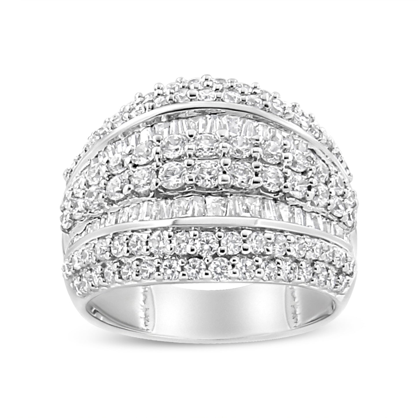 Anillo de racimo de diamantes redondos y talla baguette de 2.00 Cttw en plata de ley .925 (color H-I, claridad I1-I2) - Talla 7