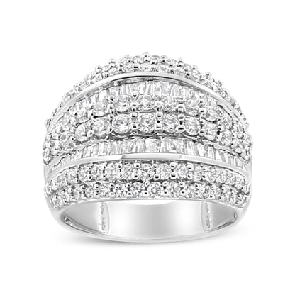 Anillo de racimo de diamantes redondos y talla baguette de 2.00 Cttw en plata de ley .925 (color H-I, claridad I1-I2) - Talla 7