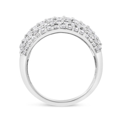 Anillo de racimo de diamantes redondos y talla baguette de 2.00 Cttw en plata de ley .925 (color H-I, claridad I1-I2) - Talla 7
