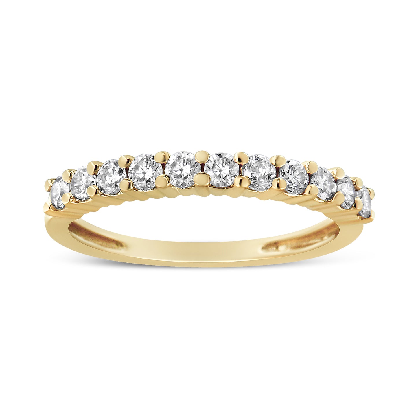 Anillo de boda estilo banda estriada con engaste de puntas de oro amarillo de 10K con diamante de 1/2 quilate de peso total certificado por IGI (color J-K, claridad I1-I2) - Talla 7