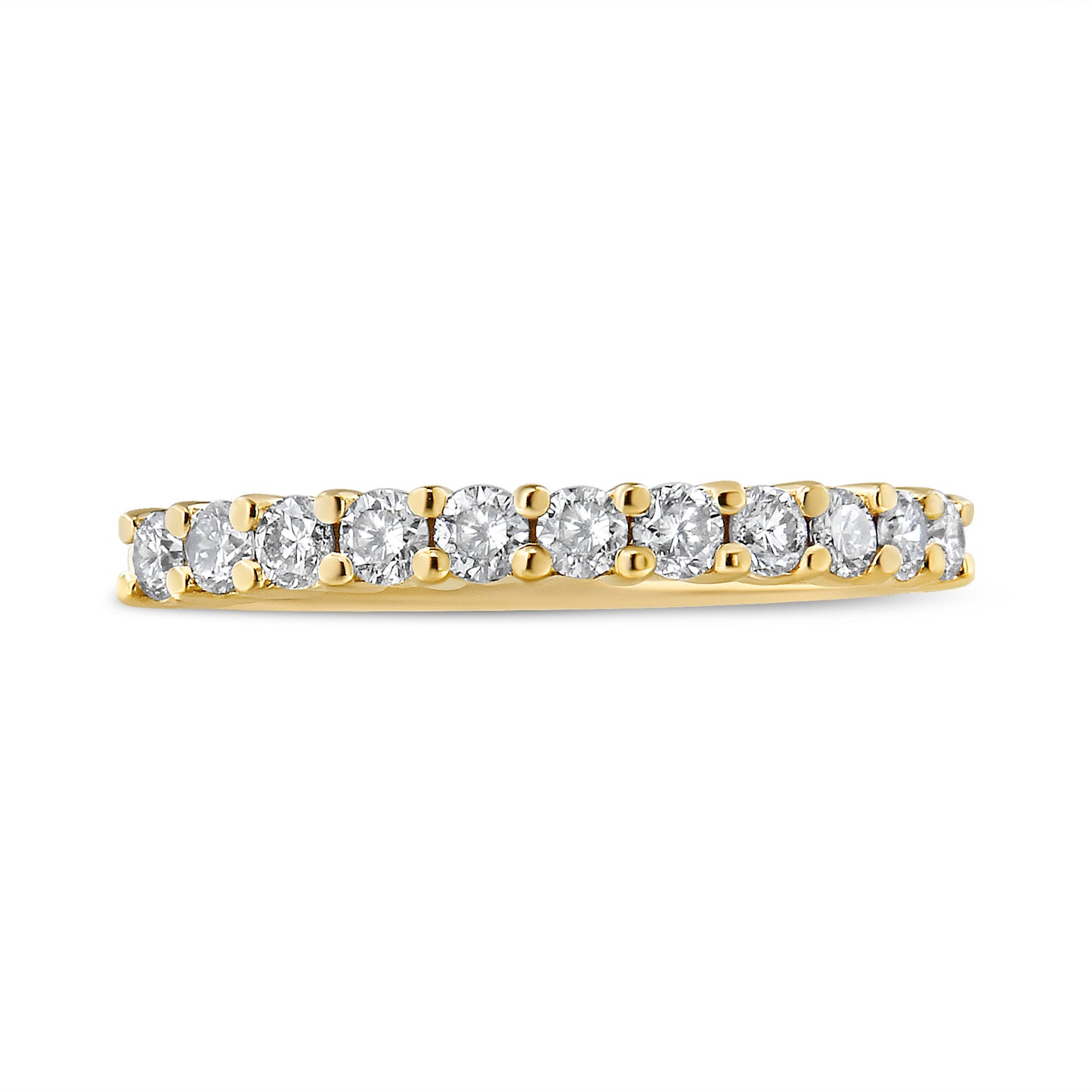 Anillo de boda estilo banda estriada con engaste de puntas de oro amarillo de 10K con diamante de 1/2 quilate de peso total certificado por IGI (color J-K, claridad I1-I2) - Talla 7