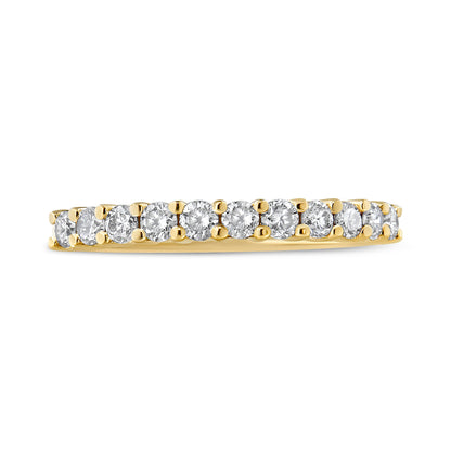 Anillo de boda estilo banda estriada con engaste de puntas de oro amarillo de 10K con diamante de 1/2 quilate de peso total certificado por IGI (color J-K, claridad I1-I2) - Talla 7