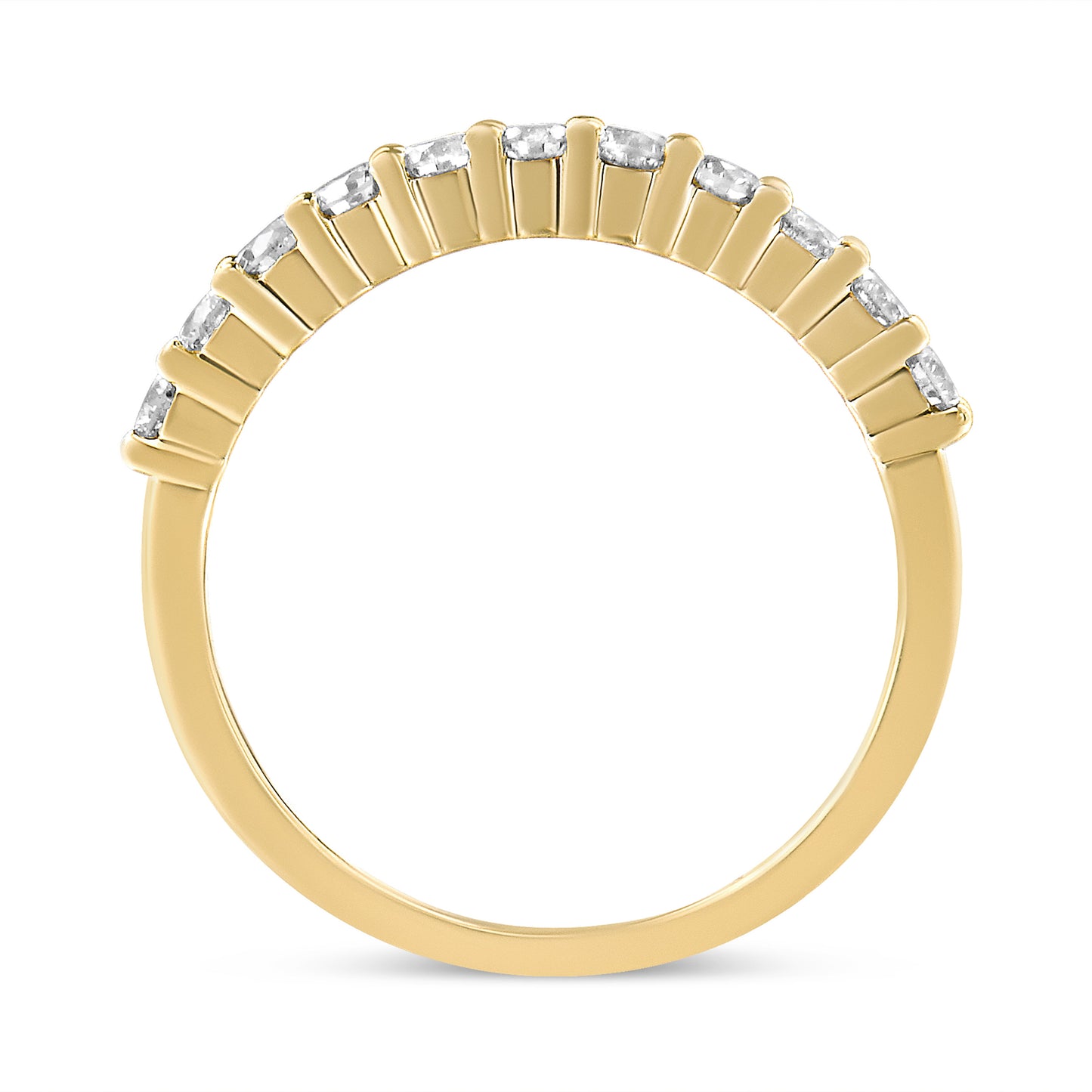 Anillo de boda estilo banda estriada con engaste de puntas de oro amarillo de 10K con diamante de 1/2 quilate de peso total certificado por IGI (color J-K, claridad I1-I2) - Talla 7