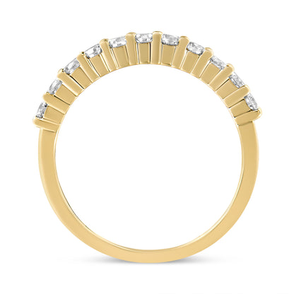 Anillo de boda estilo banda estriada con engaste de puntas de oro amarillo de 10K con diamante de 1/2 quilate de peso total certificado por IGI (color J-K, claridad I1-I2) - Talla 7