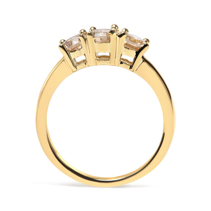Anillo de banda de 3 piedras de oro amarillo de 10 quilates con diamantes color champán de 1,00 quilates en total (color J-K, claridad I1-I2) - Talla 7