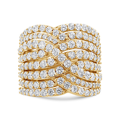 Anillo de oro amarillo de 10K con diamante de 3,0 Cttw, ocho filas, diseño envolvente, sortija llamativa (color H-I, claridad I2-I3) - Talla 7