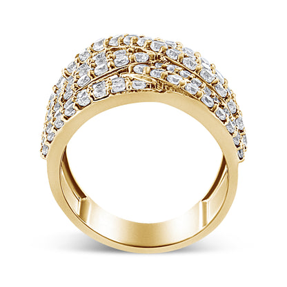 Anillo de oro amarillo de 10K con diamante de 3,0 Cttw, ocho filas, diseño envolvente, sortija llamativa (color H-I, claridad I2-I3) - Talla 7