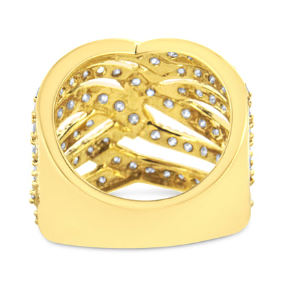 Anillo de cóctel con banda ondulada de varias filas de oro amarillo de 10 K y diamantes de 3,00 quilates (color J-K, claridad I1-I2) - Talla 7