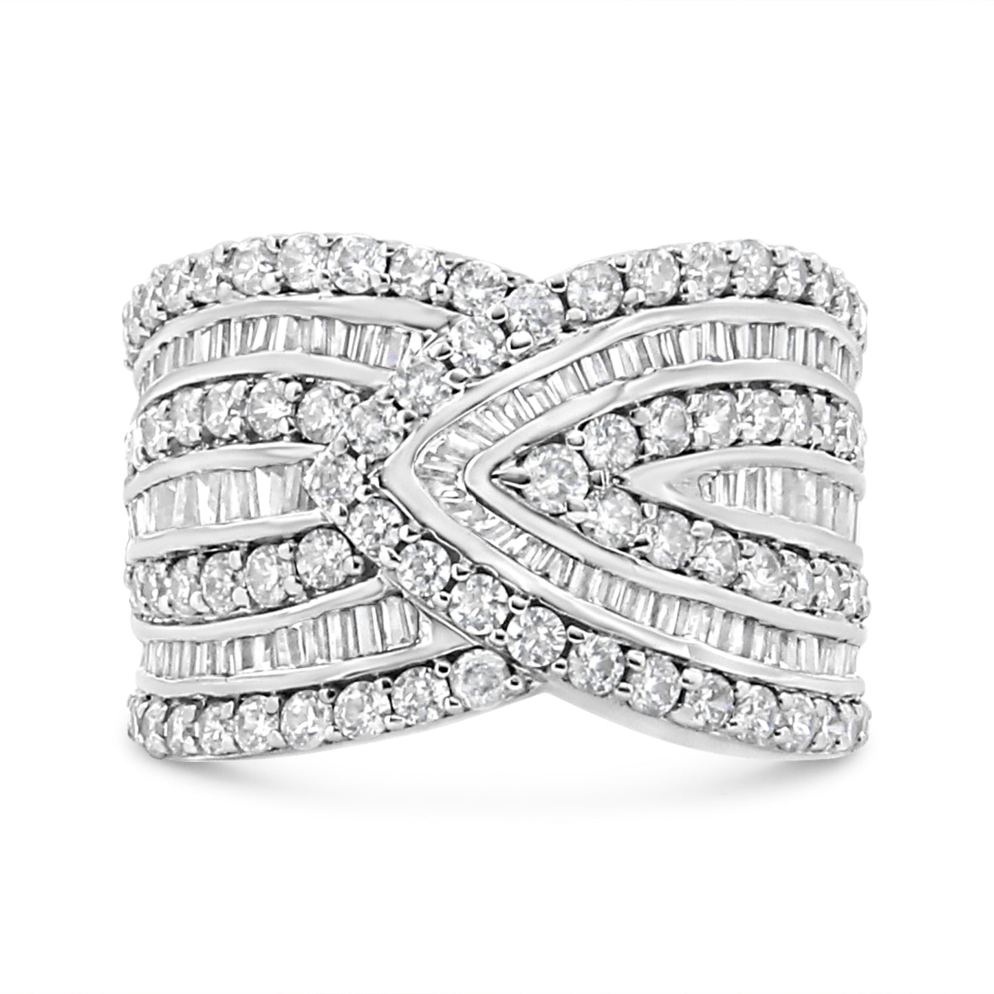 Anillo superpuesto de plata de ley .925 con múltiples hileras de diamantes de 2 3/8 Cttw (color J-K, claridad I3) - Talla de anillo 7