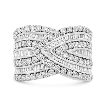 Anillo superpuesto de plata de ley .925 con múltiples hileras de diamantes de 2 3/8 Cttw (color J-K, claridad I3) - Talla de anillo 7