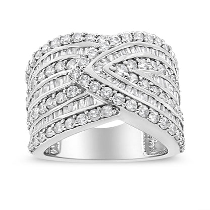 Anillo superpuesto de plata de ley .925 con múltiples hileras de diamantes de 2 3/8 Cttw (color J-K, claridad I3) - Talla de anillo 7