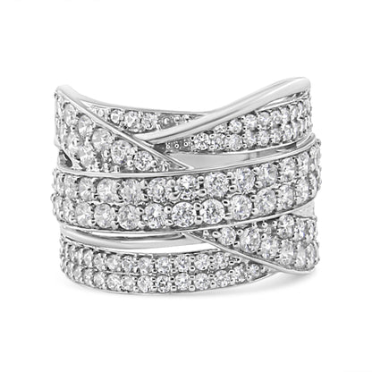 Anillo de banda superpuesta de plata de ley .925 con diamante de talla redonda de 2.00 Cttw (Color I-J, Claridad I2-I3) - Talla de anillo 7