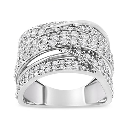 Anillo de banda superpuesta de plata de ley .925 con diamante de talla redonda de 2.00 Cttw (Color I-J, Claridad I2-I3) - Talla de anillo 7