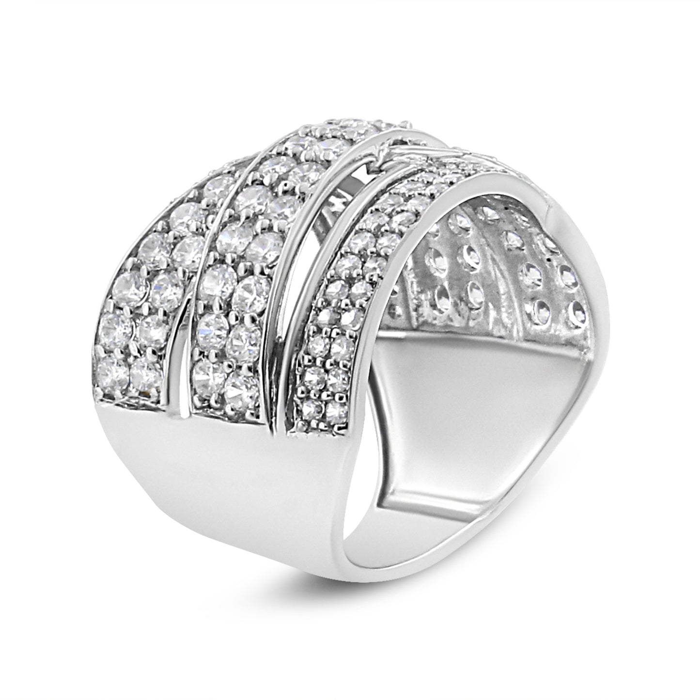 Anillo de banda superpuesta de plata de ley .925 con diamante de talla redonda de 2.00 Cttw (Color I-J, Claridad I2-I3) - Talla de anillo 7