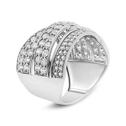 Anillo de banda superpuesta de plata de ley .925 con diamante de talla redonda de 2.00 Cttw (Color I-J, Claridad I2-I3) - Talla de anillo 7
