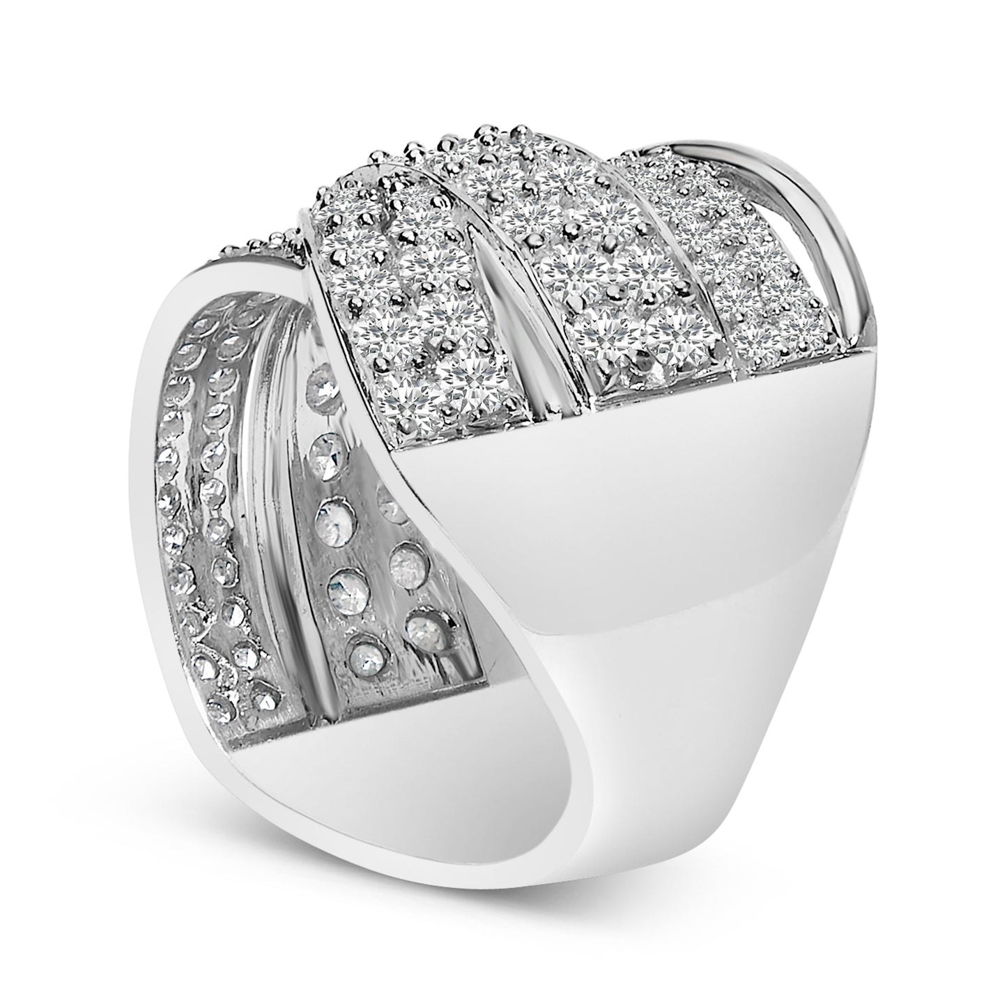 Anillo de banda superpuesta de plata de ley .925 con diamante de talla redonda de 2.00 Cttw (Color I-J, Claridad I2-I3) - Talla de anillo 7
