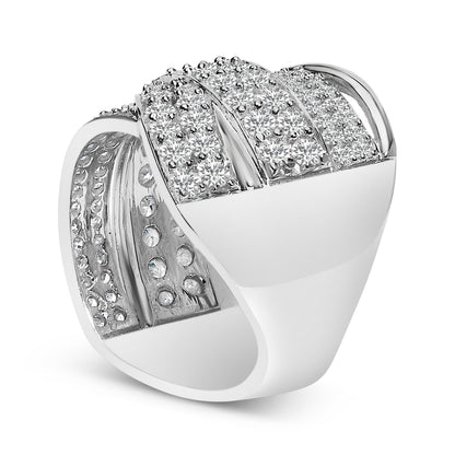 Anillo de banda superpuesta de plata de ley .925 con diamante de talla redonda de 2.00 Cttw (Color I-J, Claridad I2-I3) - Talla de anillo 7