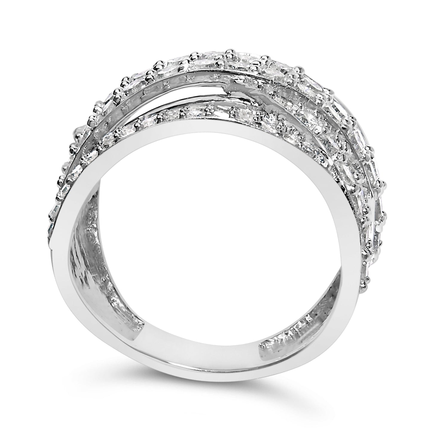 Anillo de banda superpuesta de plata de ley .925 con diamante de talla redonda de 2.00 Cttw (Color I-J, Claridad I2-I3) - Talla de anillo 7