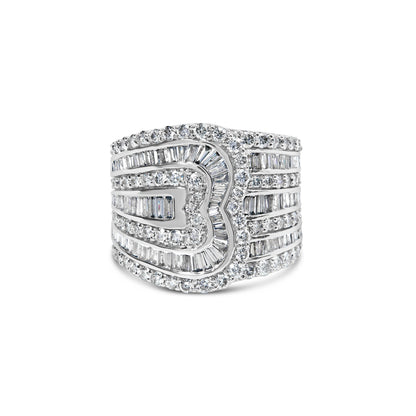 Anillo tipo bypass multihilera de oro blanco de 10K con diamantes redondos y de talla baguette de 2 1/2 ct. (color J-K, claridad I2-I3) - Talla de anillo 7