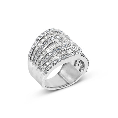 Anillo tipo bypass multihilera de oro blanco de 10K con diamantes redondos y de talla baguette de 2 1/2 ct. (color J-K, claridad I2-I3) - Talla de anillo 7
