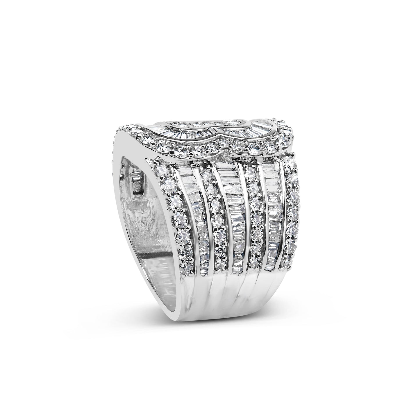 Anillo tipo bypass multihilera de oro blanco de 10K con diamantes redondos y de talla baguette de 2 1/2 ct. (color J-K, claridad I2-I3) - Talla de anillo 7