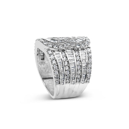 Anillo tipo bypass multihilera de oro blanco de 10K con diamantes redondos y de talla baguette de 2 1/2 ct. (color J-K, claridad I2-I3) - Talla de anillo 7
