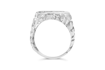 Anillo para hombre de plata de ley .925 con 1/3 de diamante, 6 piedras y forma de pepita rectangular - Talla 10