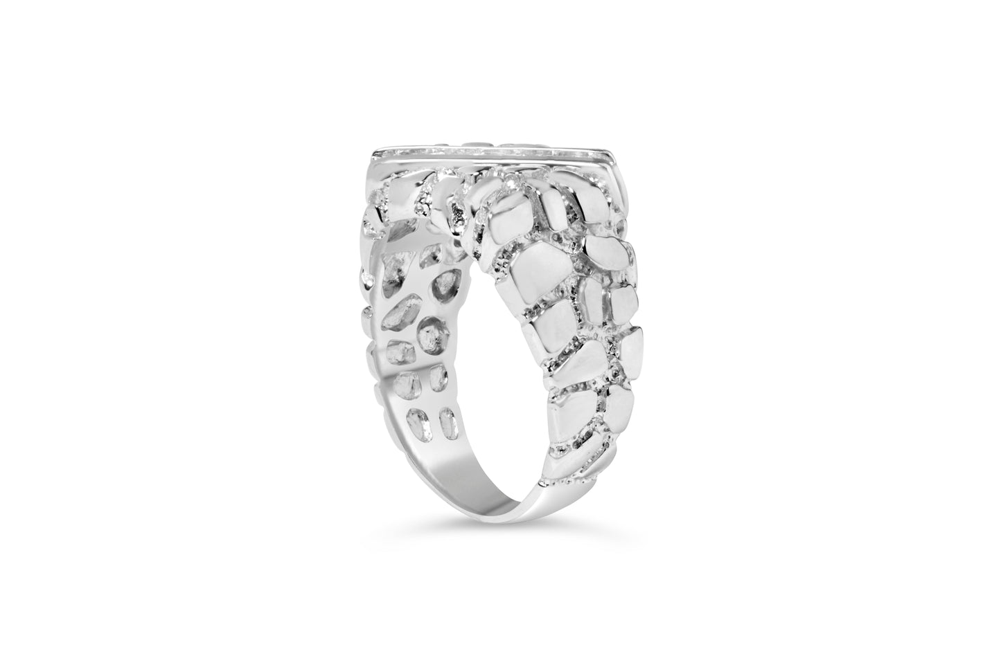Anillo para hombre de plata de ley .925 con 1/3 de diamante, 6 piedras y forma de pepita rectangular - Talla 10