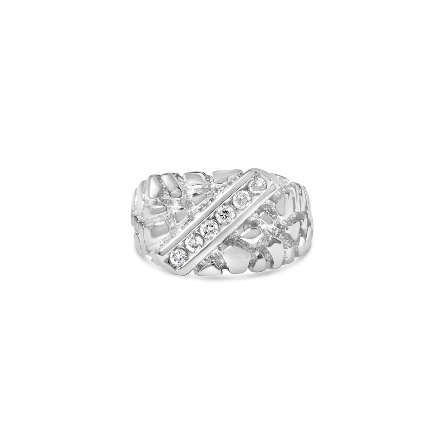 Anillo para hombre de plata de ley .925 con 1/3 de diamante, 6 piedras y forma de pepita rectangular - Talla 10
