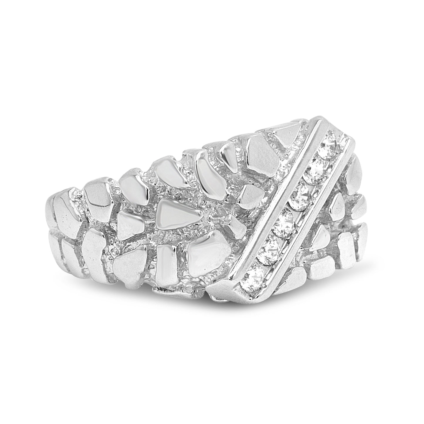 Anillo para hombre de plata de ley .925 con 1/3 de diamante, 6 piedras y forma de pepita rectangular - Talla 10