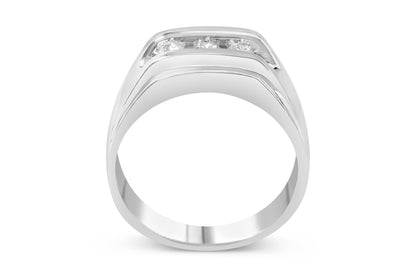 Anillo de banda para hombre de plata esterlina .925 con 3 diamantes engastados en canal de 1/3 Cttw (color I-J, claridad I3) - Talla 10