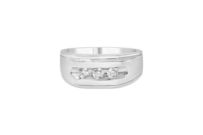 Anillo de banda para hombre de plata esterlina .925 con 3 diamantes engastados en canal de 1/3 Cttw (color I-J, claridad I3) - Talla 10