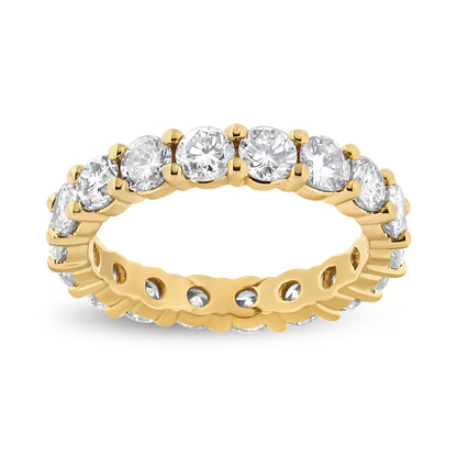 Anillo de eternidad de oro amarillo de 14K con diamantes de talla redonda de 3,00 Cttw engastados con puntas compartidas (color J-K, claridad VS1-VS2) - Talla de anillo 7